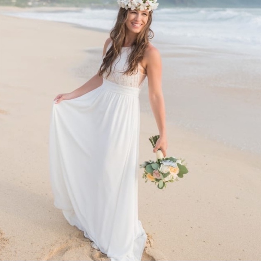 NWT Lulu’s Forever and Always White Maxi Bridal Dress